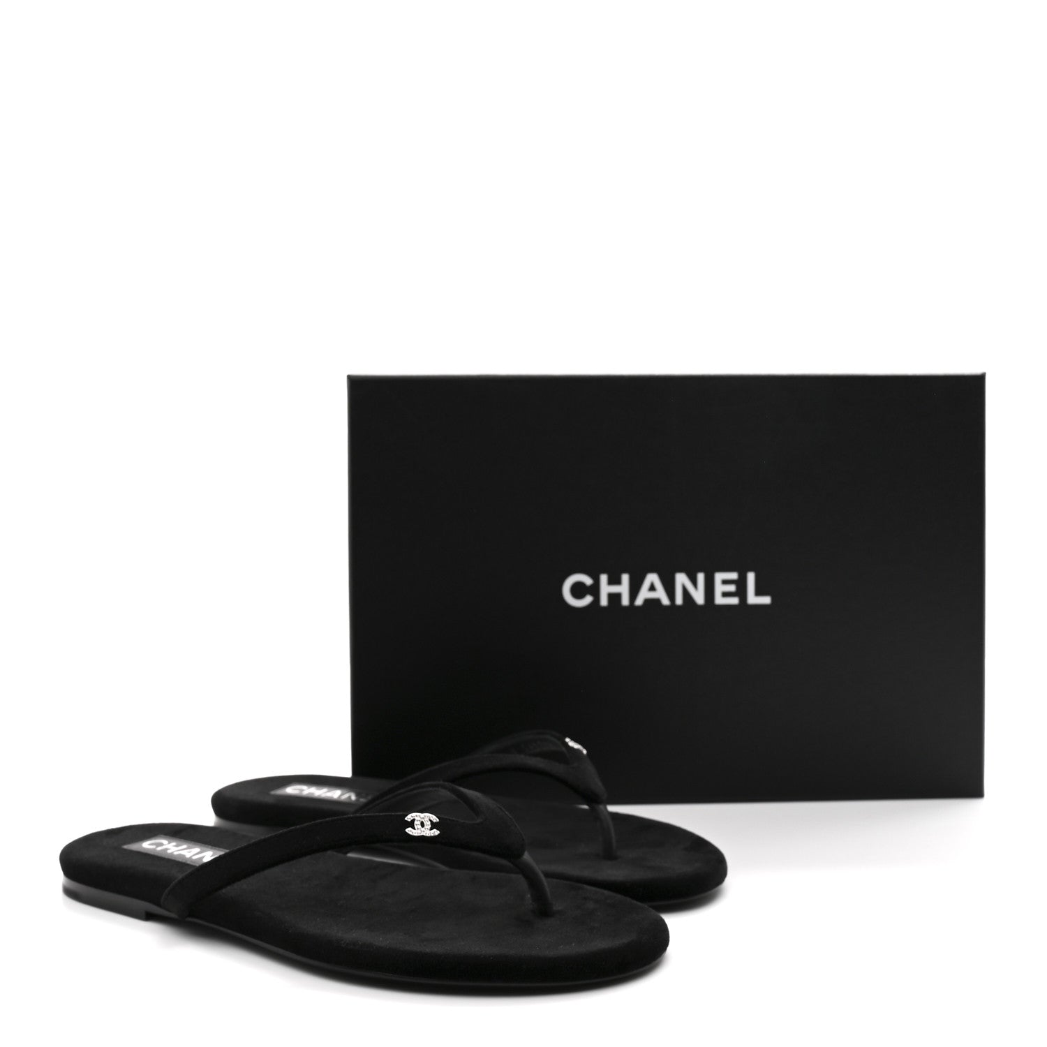 Chanel Velvet Crystal CC Thong Sandals 38 Black 11 of 11