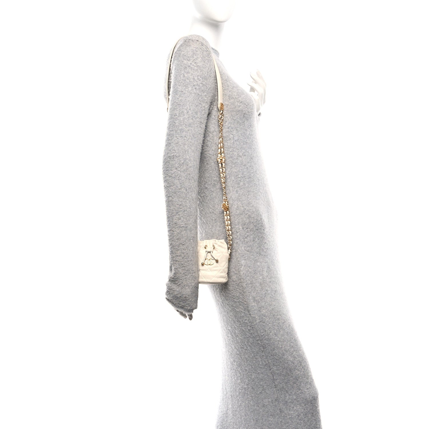 Chanel Caviar Quilted Twist Your Buttons Mini Bucket Bag White 2 of 10