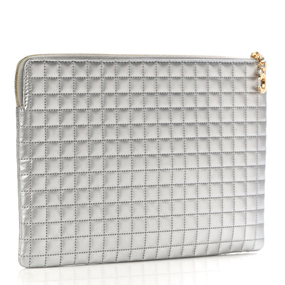 Celine Laminated Calfskin Quilted C Charm Pouch Silver 3 of 9