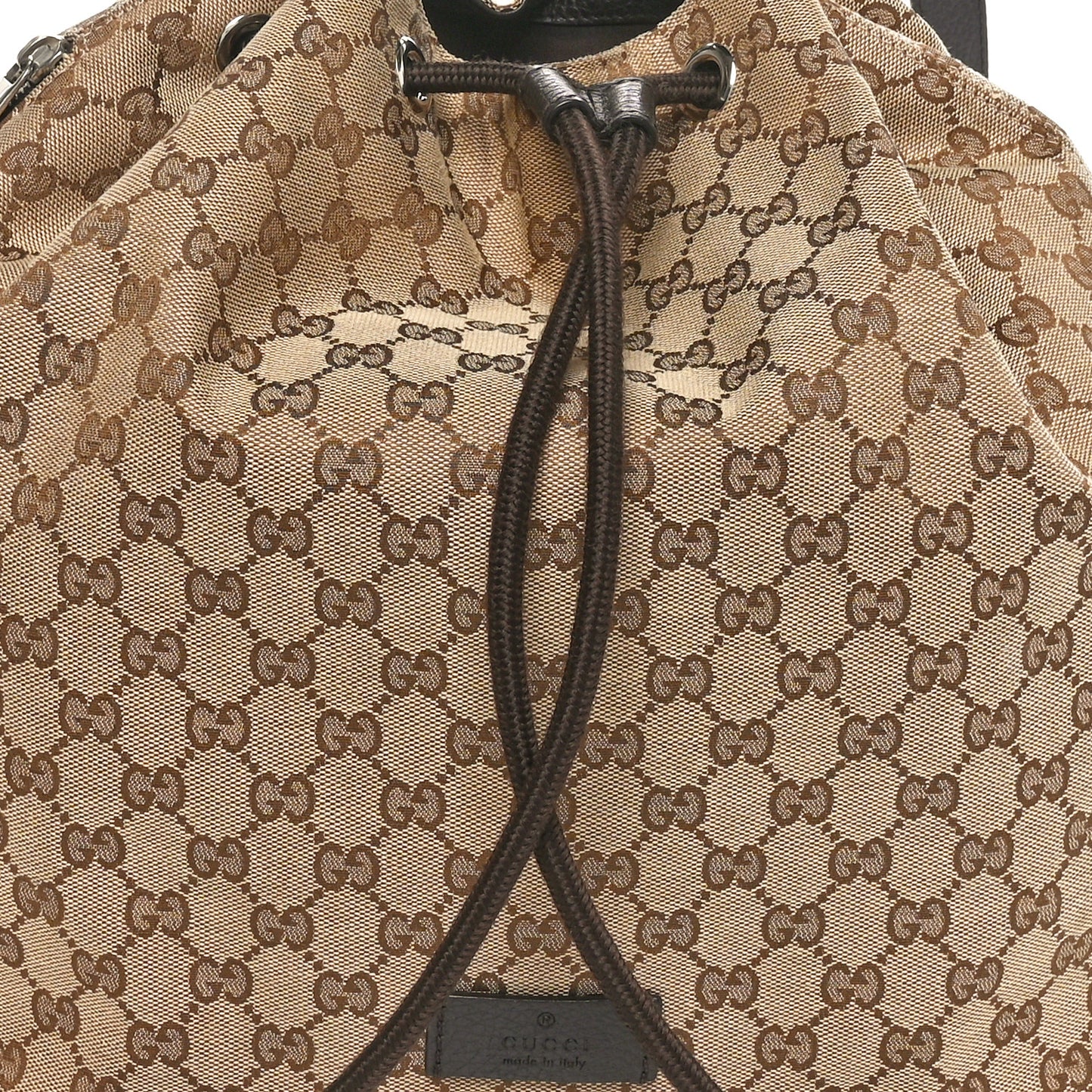 Monogram Dollar Calfskin O Drawstring Backpack Beige Ebony Testa di Moro Dark Chocolate