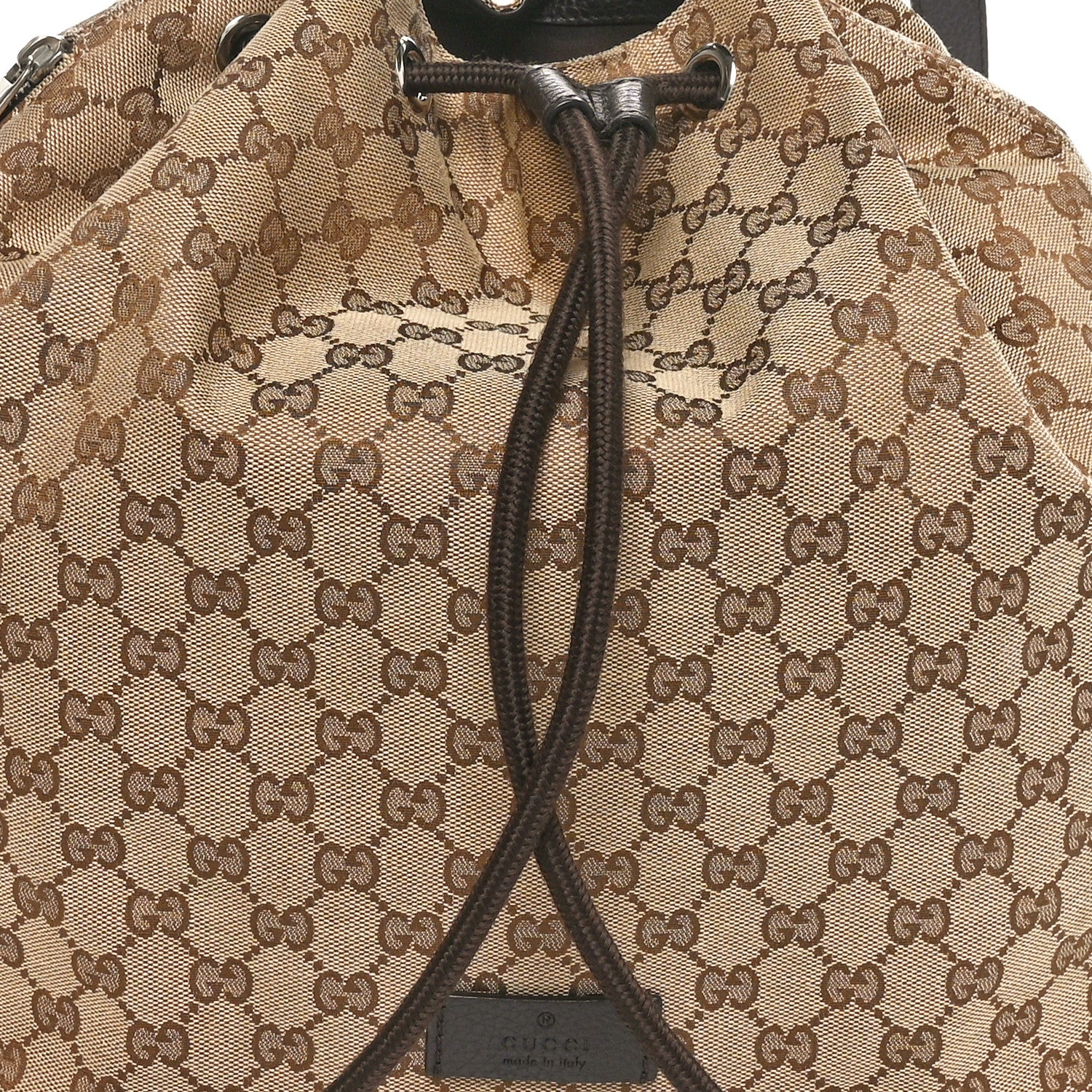 Gucci Monogram Dollar Calfskin O Drawstring Backpack Beige Ebony Testa di Moro Dark Chocolate 8 of 10
