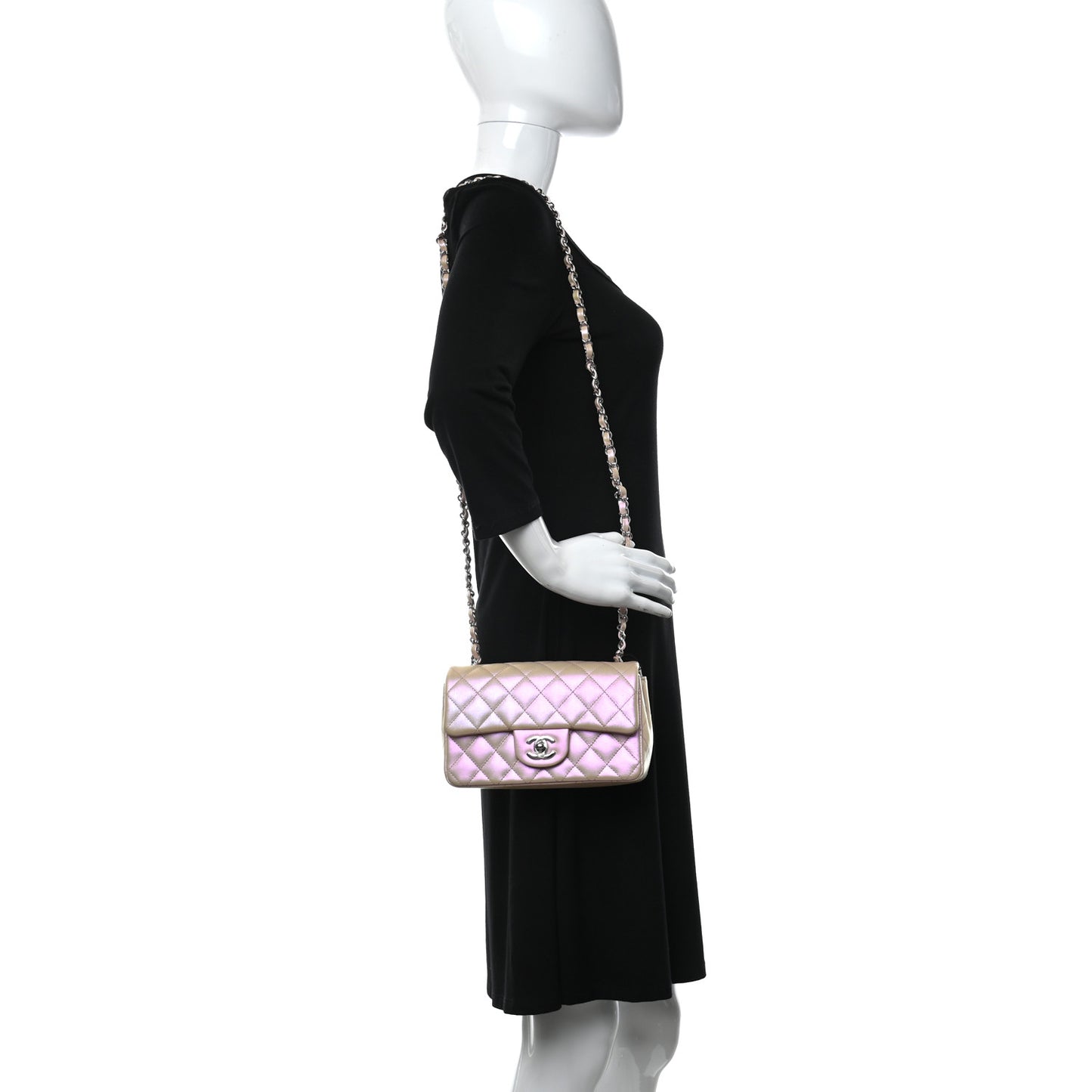 Iridescent Lambskin Quilted Mini Rectangular Flap Pink