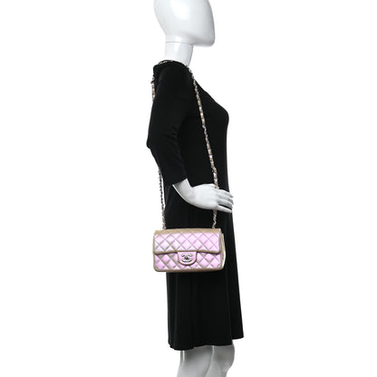 Chanel Iridescent Lambskin Quilted Mini Rectangular Flap Pink 3 of 9