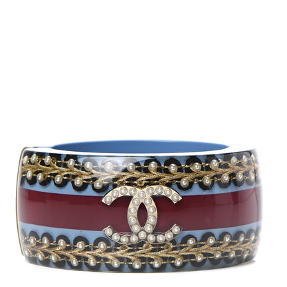 Chanel Resin Striped Pearl CC Cuff 1 of 4