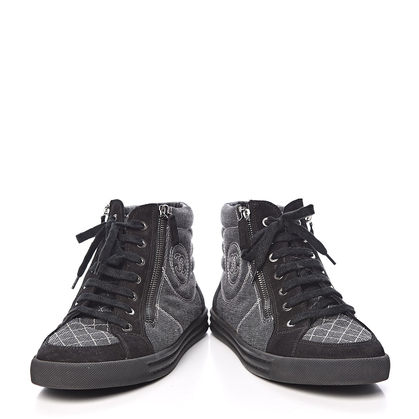 Toile Suede Calfskin CC High Top Sneakers 40 Dark Grey