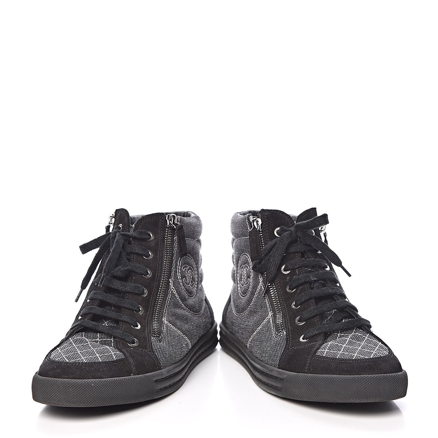 Chanel Toile Suede Calfskin CC High Top Sneakers 40 Dark Grey 6 of 11