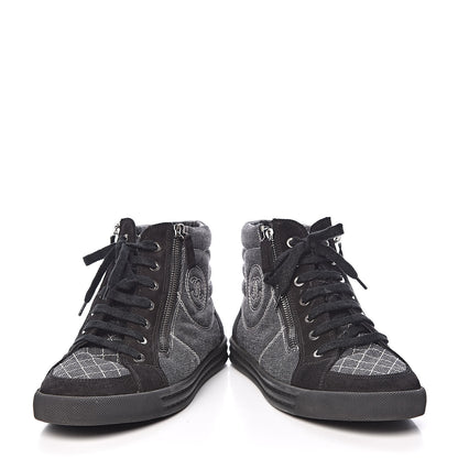 Chanel Toile Suede Calfskin CC High Top Sneakers 40 Dark Grey 6 of 11