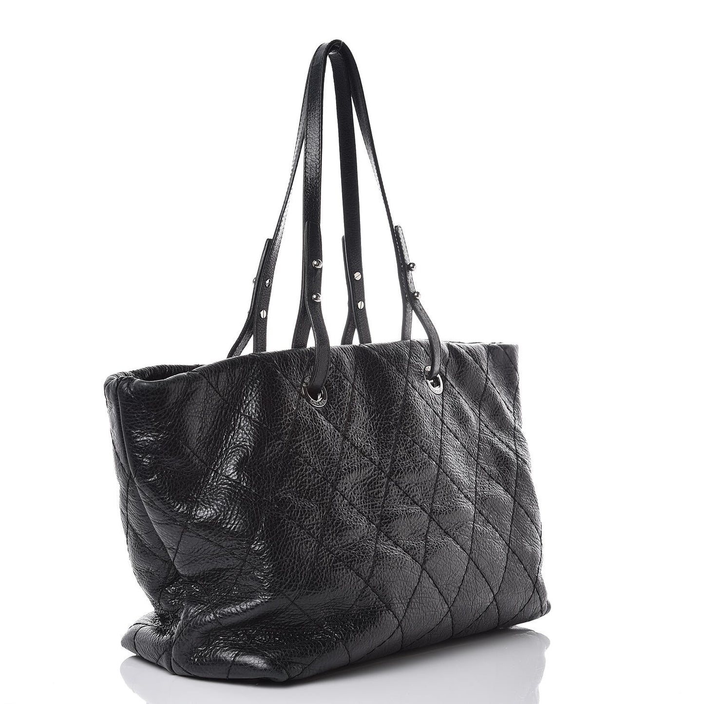 Glazed Calfskin Large On The Road Tote Black