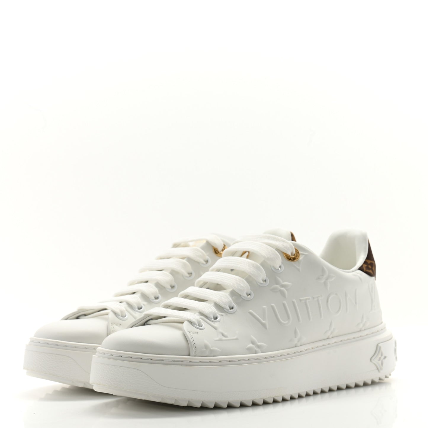 Lambskin Embossed Monogram Time Out Sneakers 37.5 White