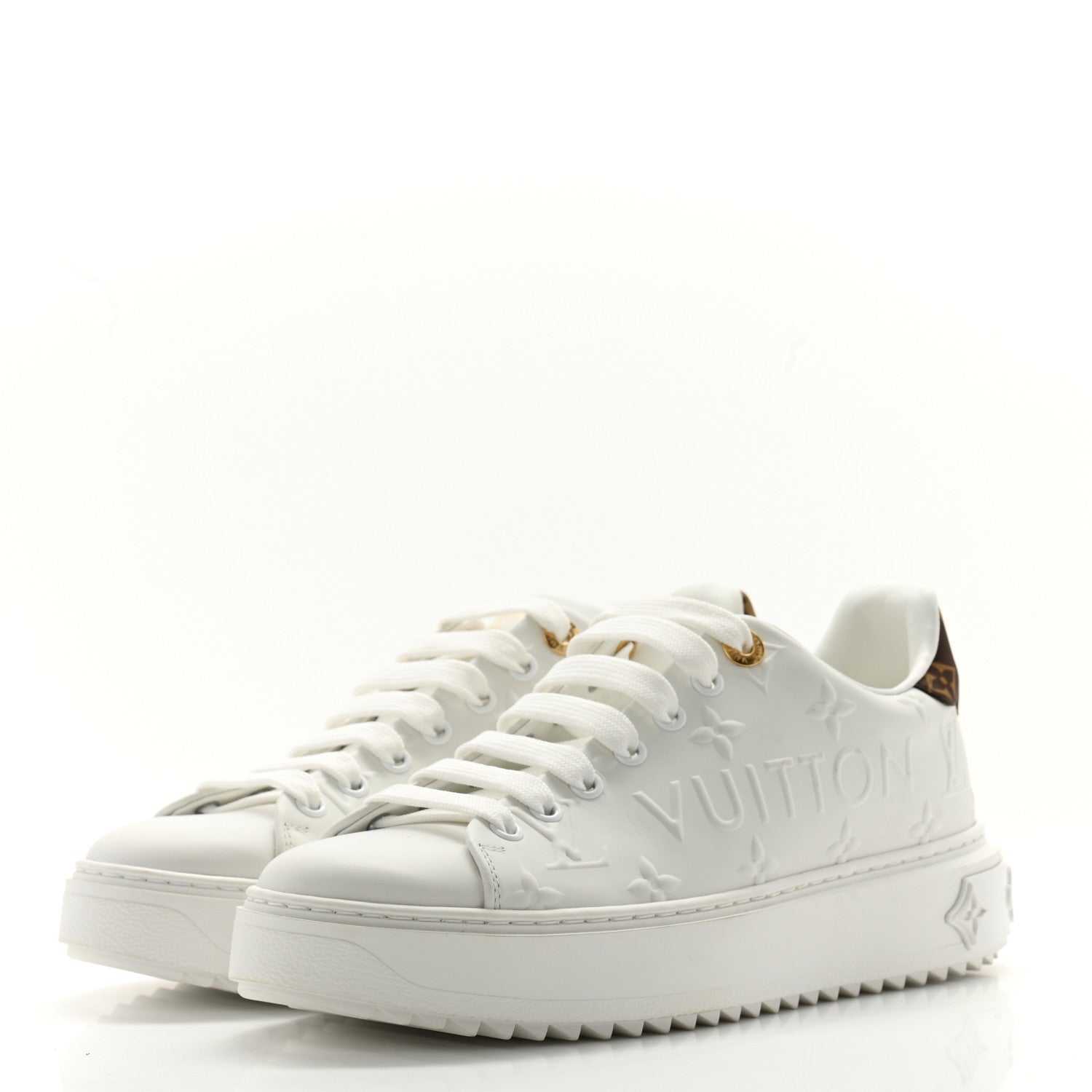 Louis Vuitton Lambskin Embossed Monogram Time Out Sneakers 37.5 White 3 of 11