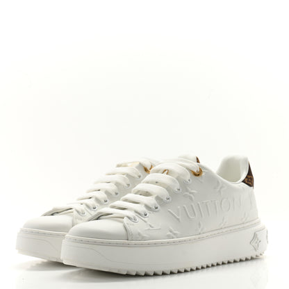 Louis Vuitton Lambskin Embossed Monogram Time Out Sneakers 37.5 White 3 of 11