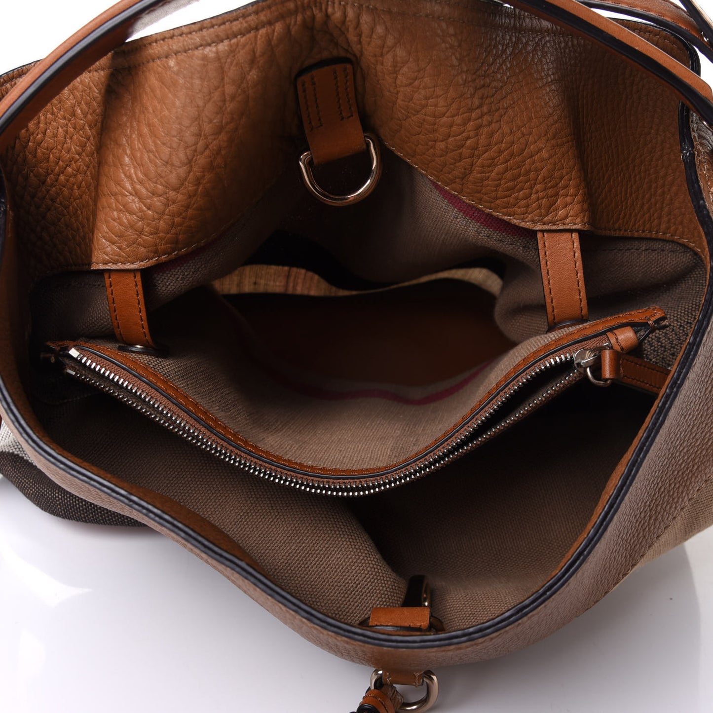 Grainy Calfskin Canvas Mega Check Medium Ashby Tassel Hobo Saddle Brown