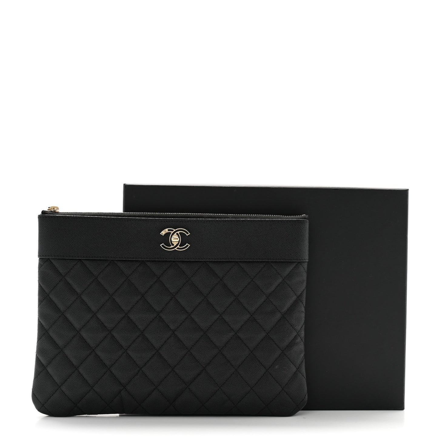 Caviar Quilted Mademoiselle Vintage Large Zip Pouch Black