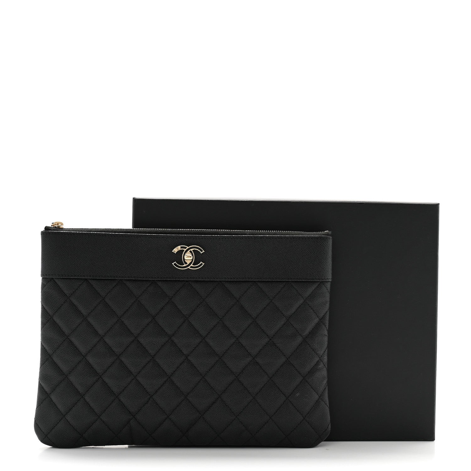 Chanel Caviar Quilted Mademoiselle Vintage Large Zip Pouch Black 9 of 9