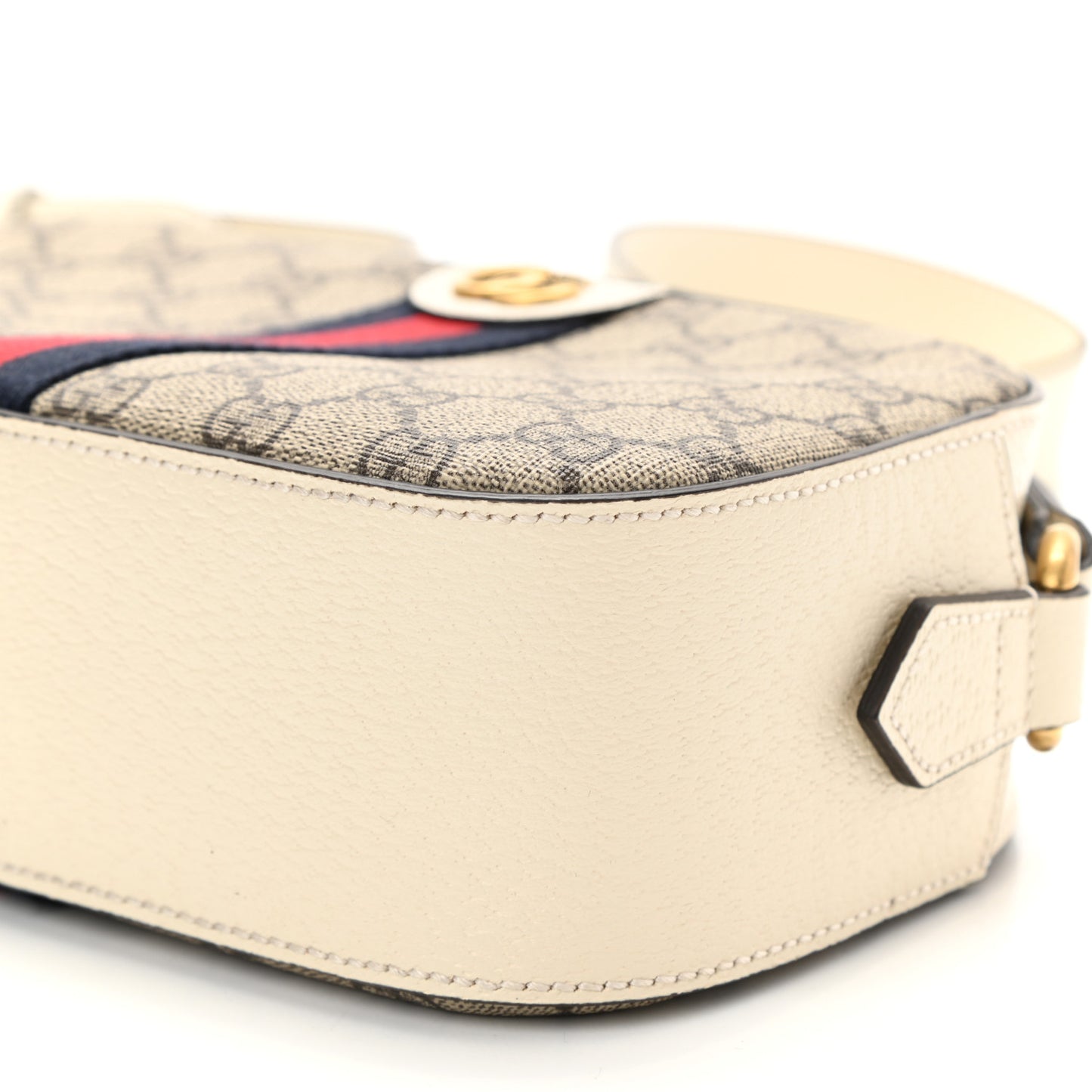 GG Supreme Monogram Textured Calfskin Web Small Ophidia Camera Bag Beige Ebony Mystic White