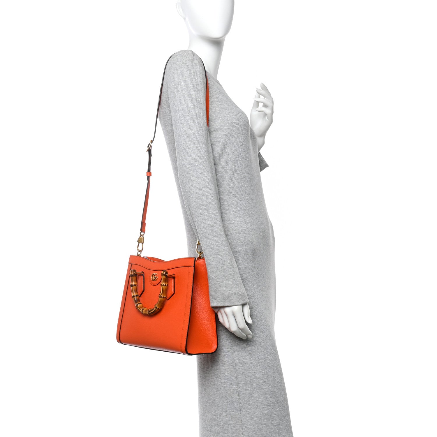 Gucci Textured Dollar Calfskin Web Small Diana Tote Bag Deep Orange Spicy Cyclamin 2 of 9