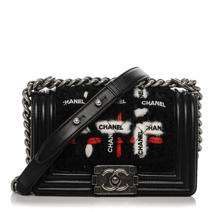 Chanel Lambskin Tweed Logo Embroidered Small Boy Flap White Red Black 1 of 7