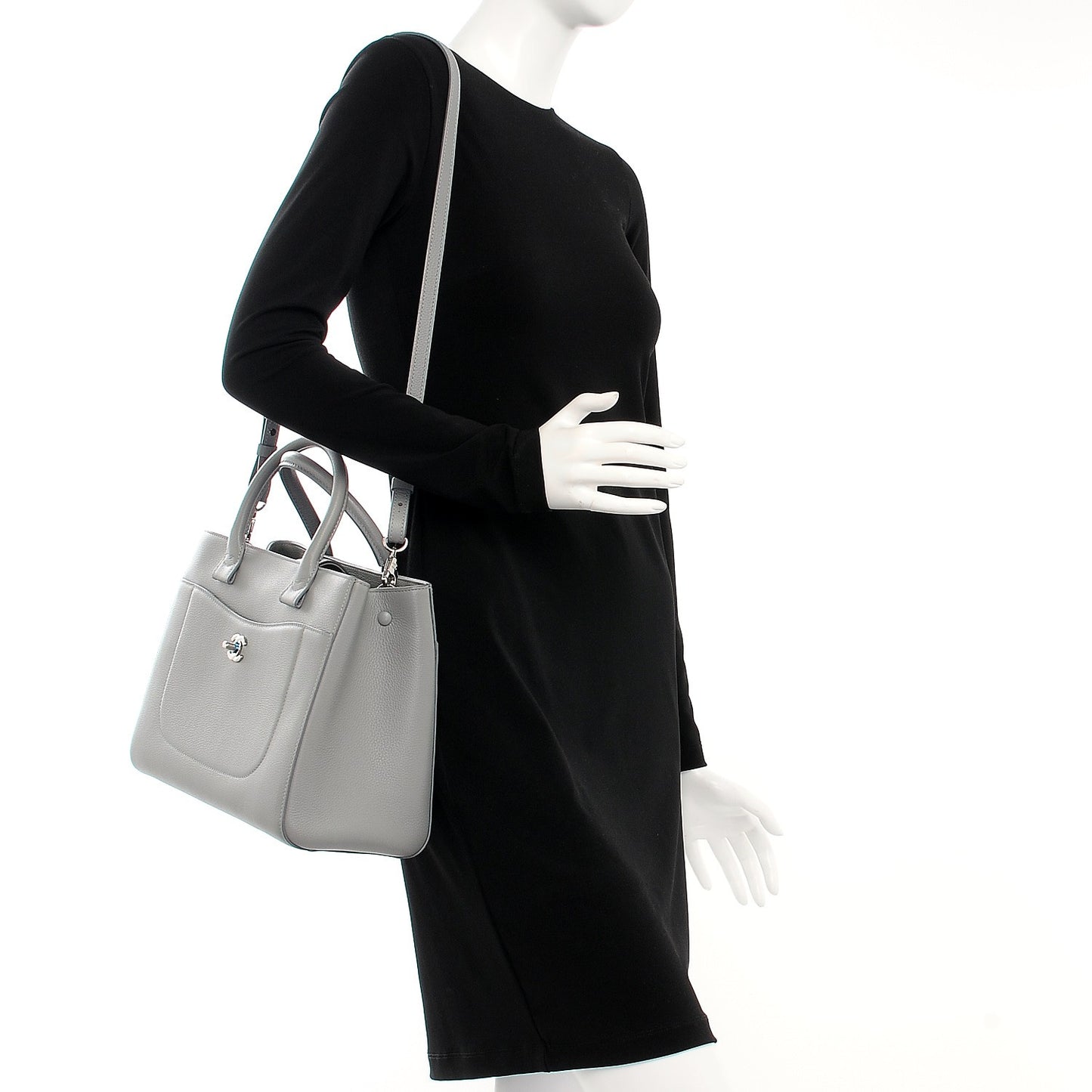 Grained Calfskin Small Neo Executive Shopper Tote Grey