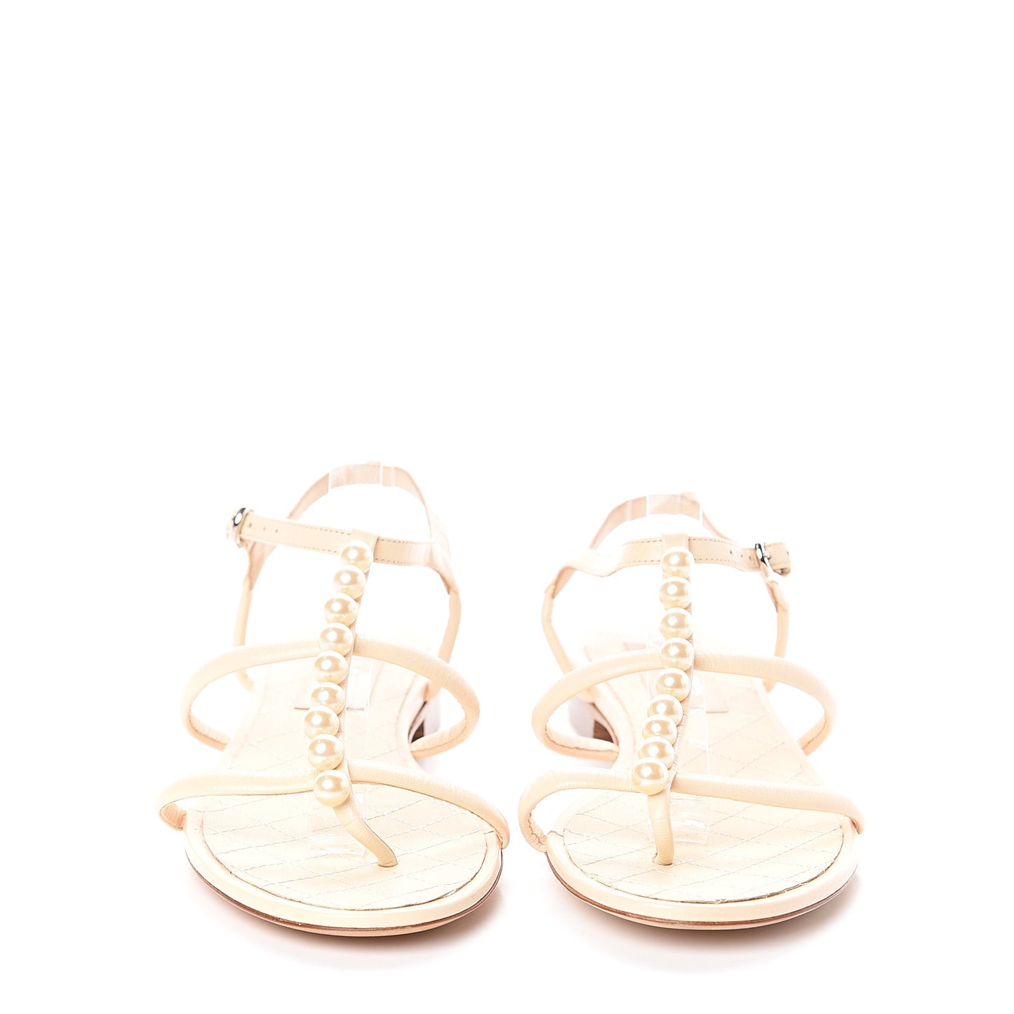 Lambskin Pearl Thong Sandals 37.5 Beige