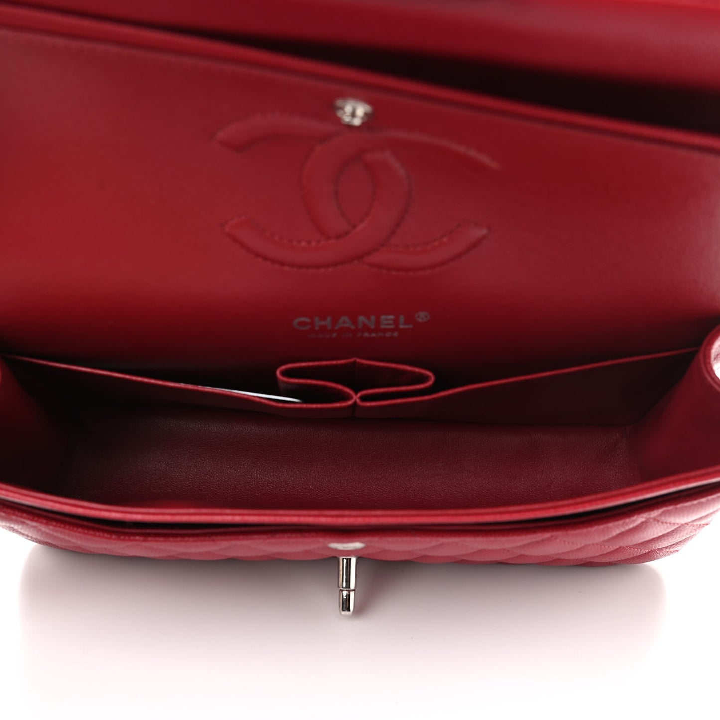 Caviar Quilted Medium Double Flap Red
