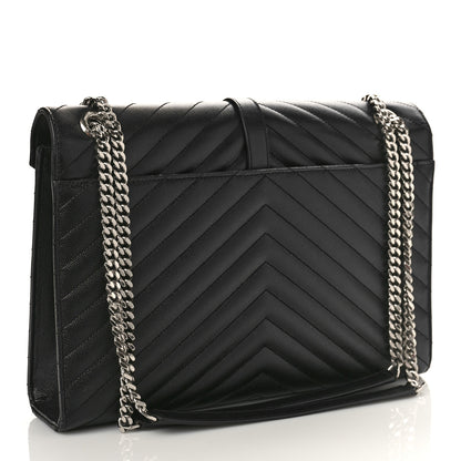 Saint Laurent Grain De Poudre Matelasse Chevron Large Triquilt Monogram Satchel Black 3 of 8