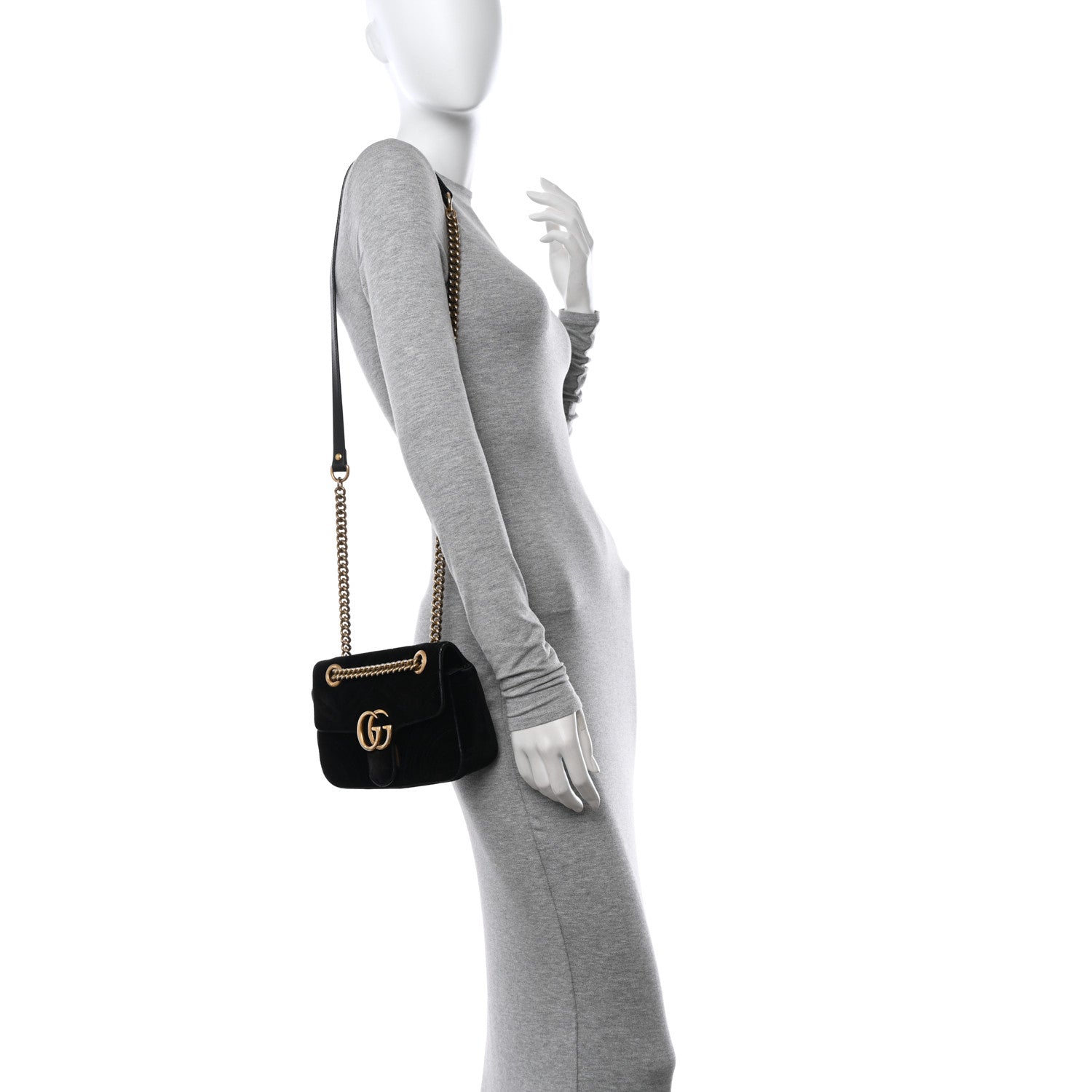 Gucci Velvet Matelasse Mini GG Marmont Shoulder Bag Black 2 of 11