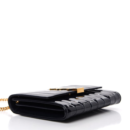 Saint Laurent Patent Calfskin Matelasse Monogram Vicky Chain Wallet Blue 4 of 9