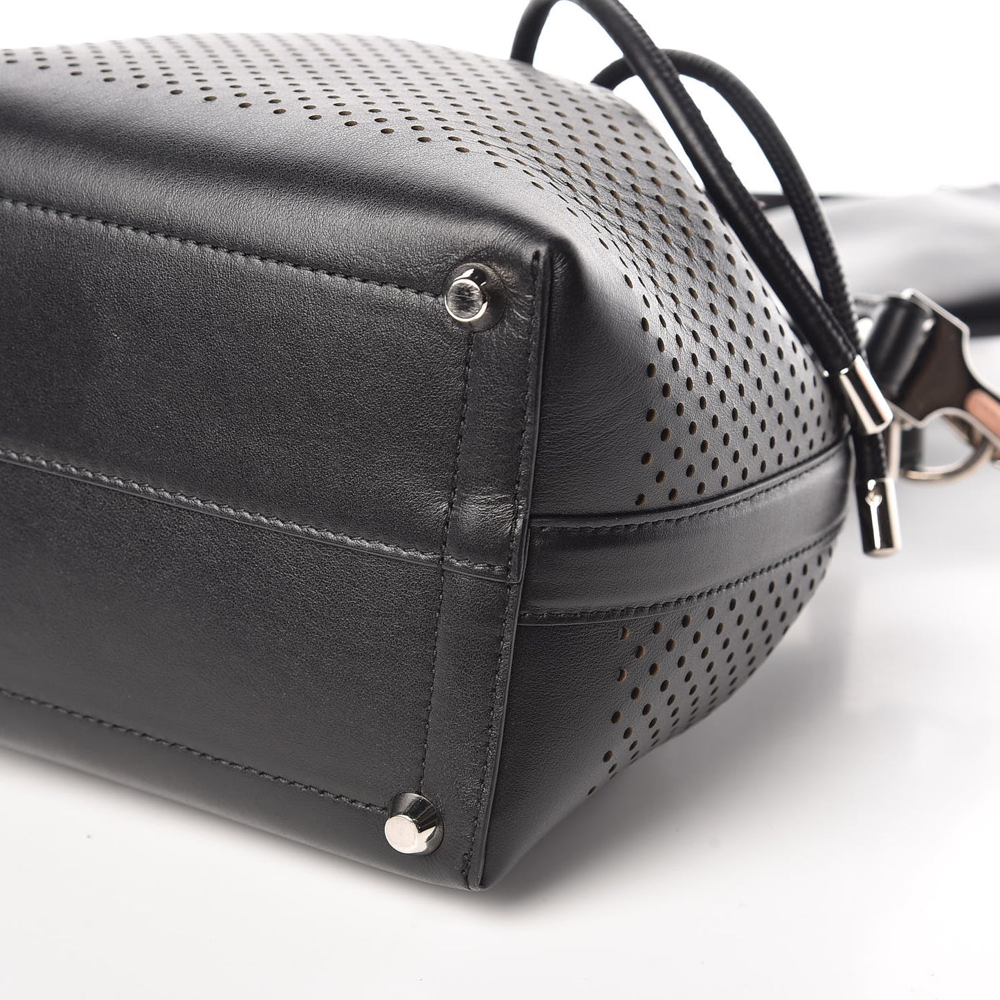 Calfskin Perforated Small Bucket Bag Black