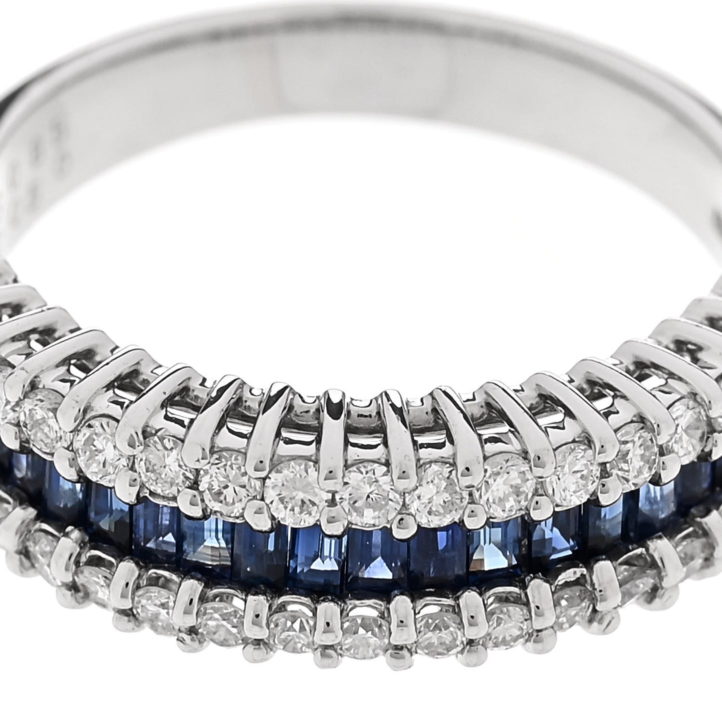 Platinum Diamond Blue Sapphire 0.50ctw Three Row Ring 53 6.5