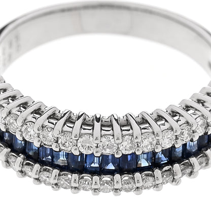 Parker & West by FASHIONPHILE Platinum Diamond Blue Sapphire 0.50ctw Three Row Ring 53 6.5 7 of 9