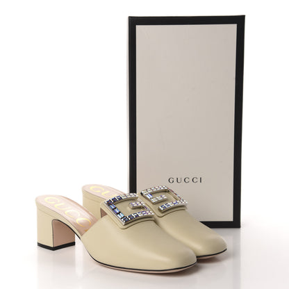 Gucci Malaga Kid Crystal Square G Madelyn Mules 40 Vintage White 10 of 10