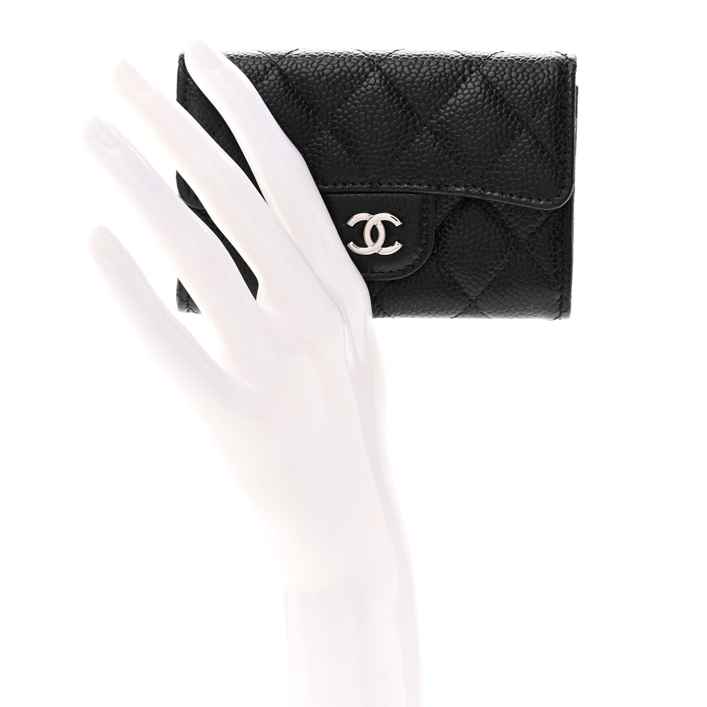 Caviar Quilted Flap Card Holder Wallet Black