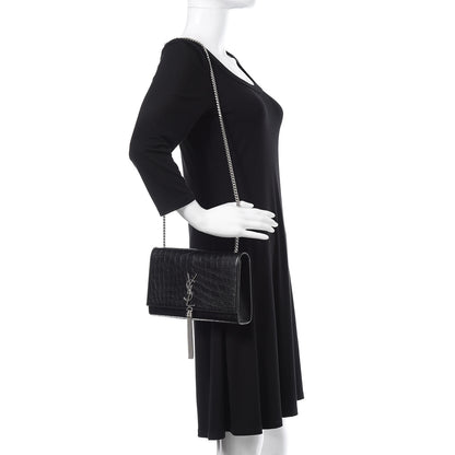 Saint Laurent Calfskin Crocodile Embossed Medium Classic Monogram Kate Tassel Satchel Black 2 of 10