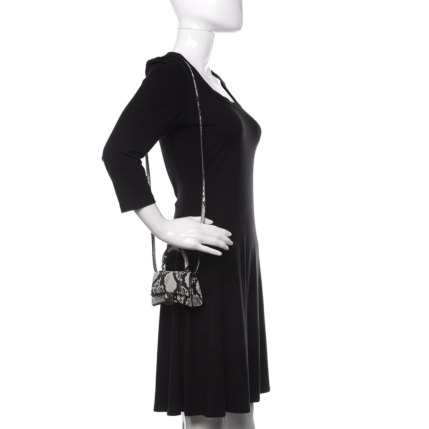 Shiny Calfskin Python Effect Hourglass Top Handle Bag Mini Black White