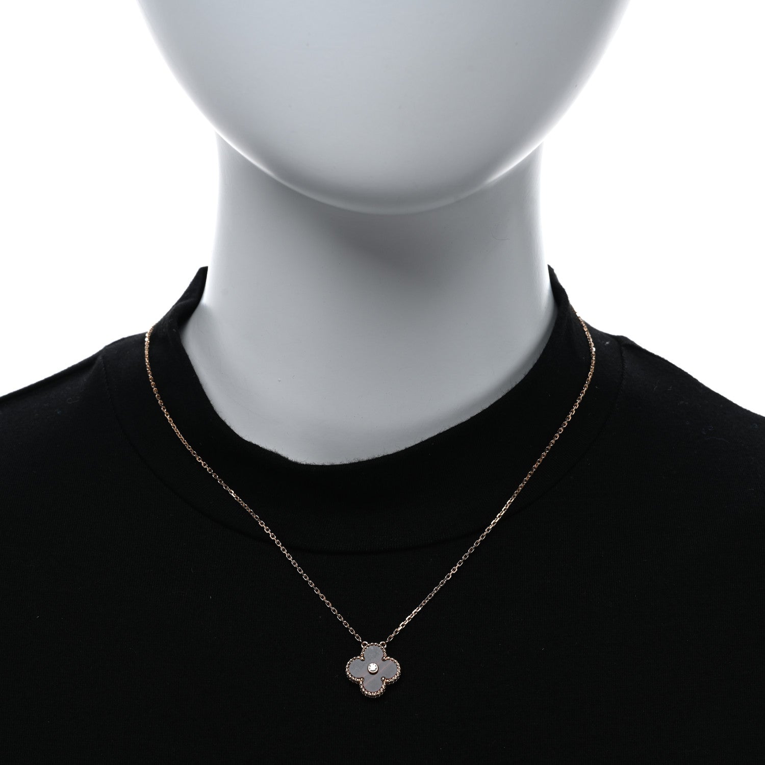 Van Cleef & Arpels 18K Rose Gold Diamond Bulls Eye Vintage Alhambra Pendant Necklace 3 of 4