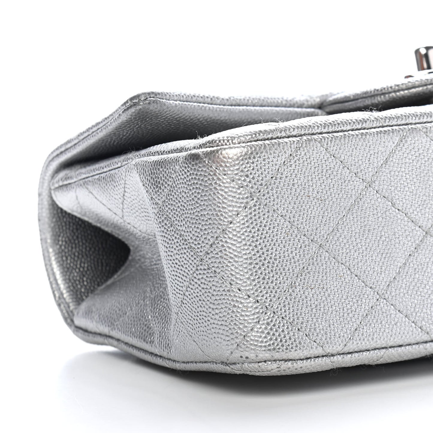 Metallic Caviar Quilted Mini Top Handle Rectangular Flap Silver