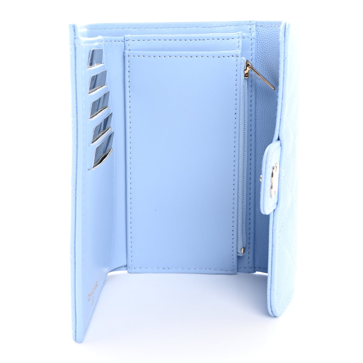 Caviar Quilted Medium Flap Wallet Light Blue