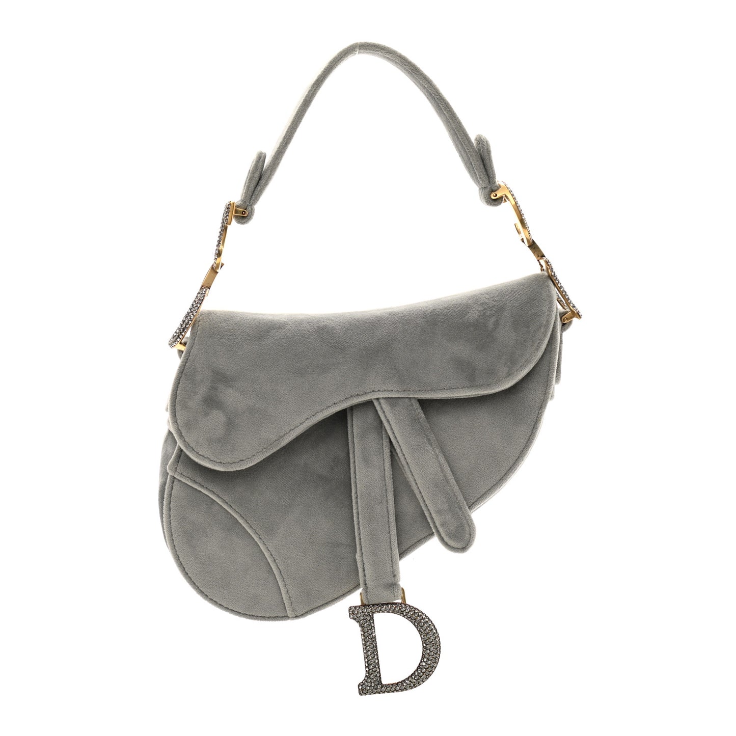 Velvet Crystal Mini Saddle Bag Grey
