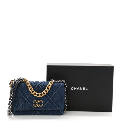 Chanel Denim Quilted Chanel 19 Wallet On Chain WOC Blue 12 of 12