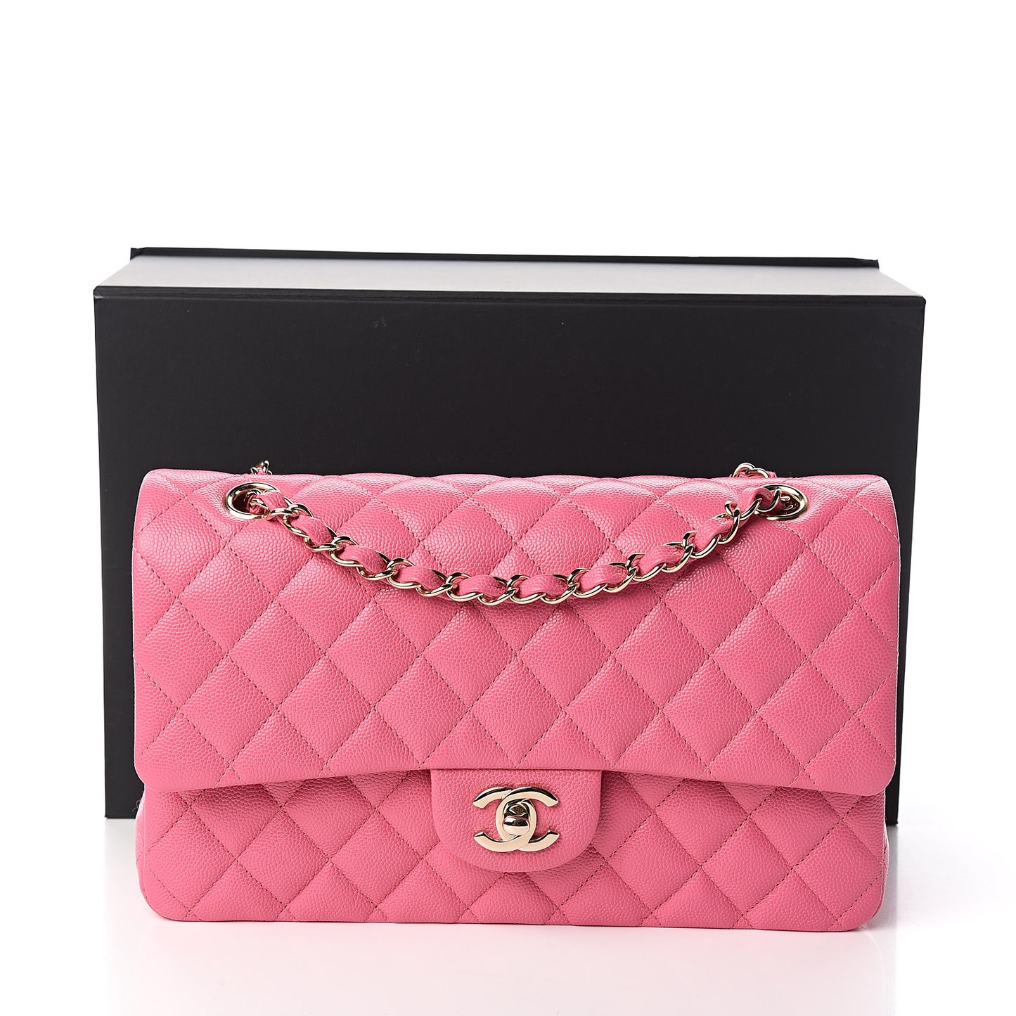 Caviar Quilted Medium Double Flap Pink