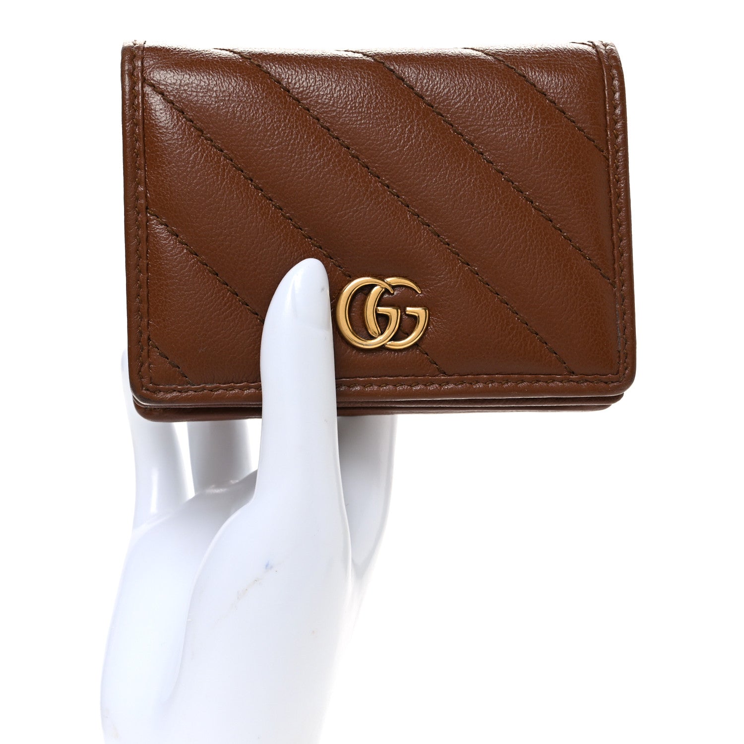 Gucci Azalea Calfskin Matelasse Diagonal GG Marmont Card Case Wallet Cuir 2 of 7