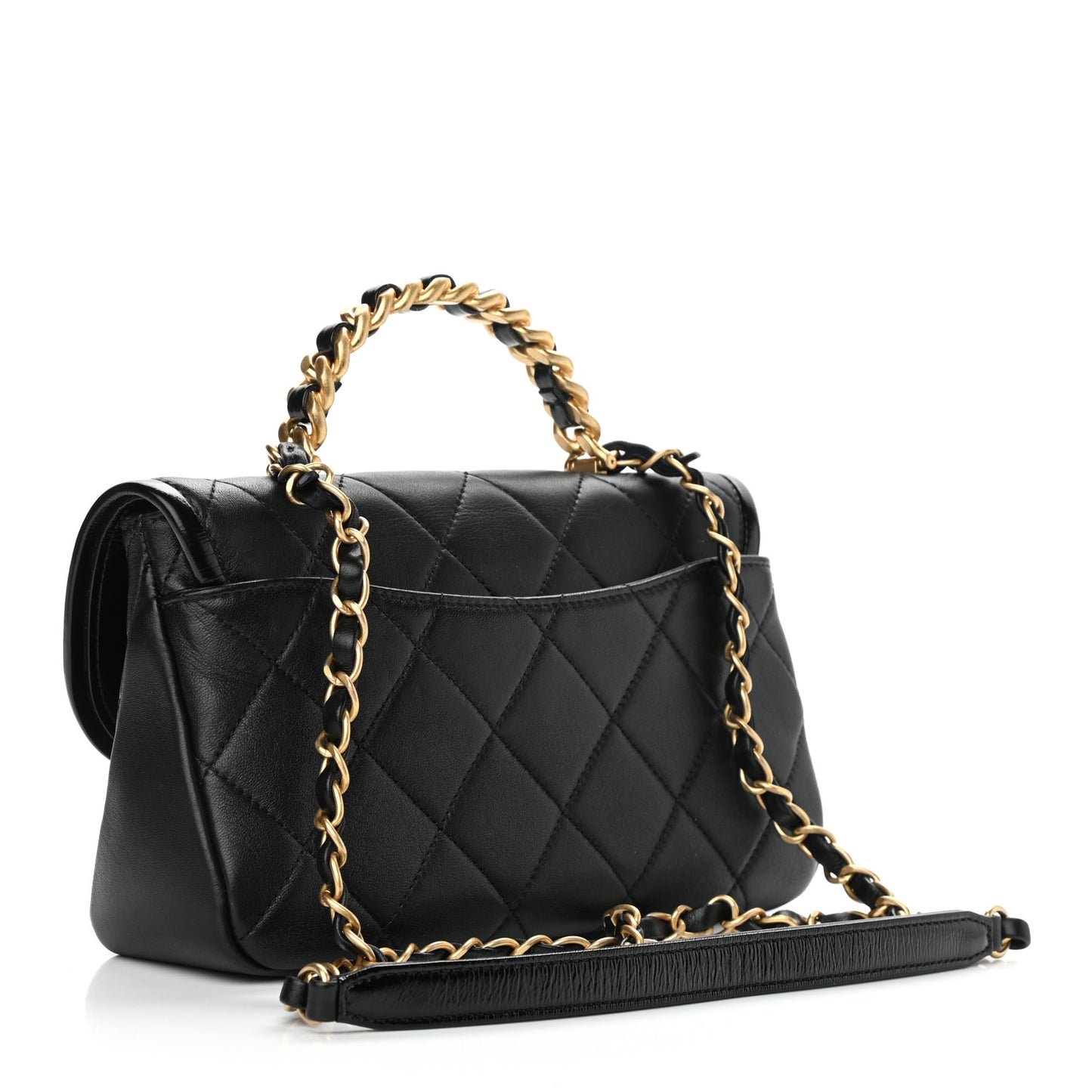 Lambskin Quilted Small La Parisienne Top Handle Flap Black