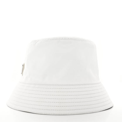 Prada Tessuto Nylon Metal Triangle Logo Womens Bucket Hat M White 4 of 8