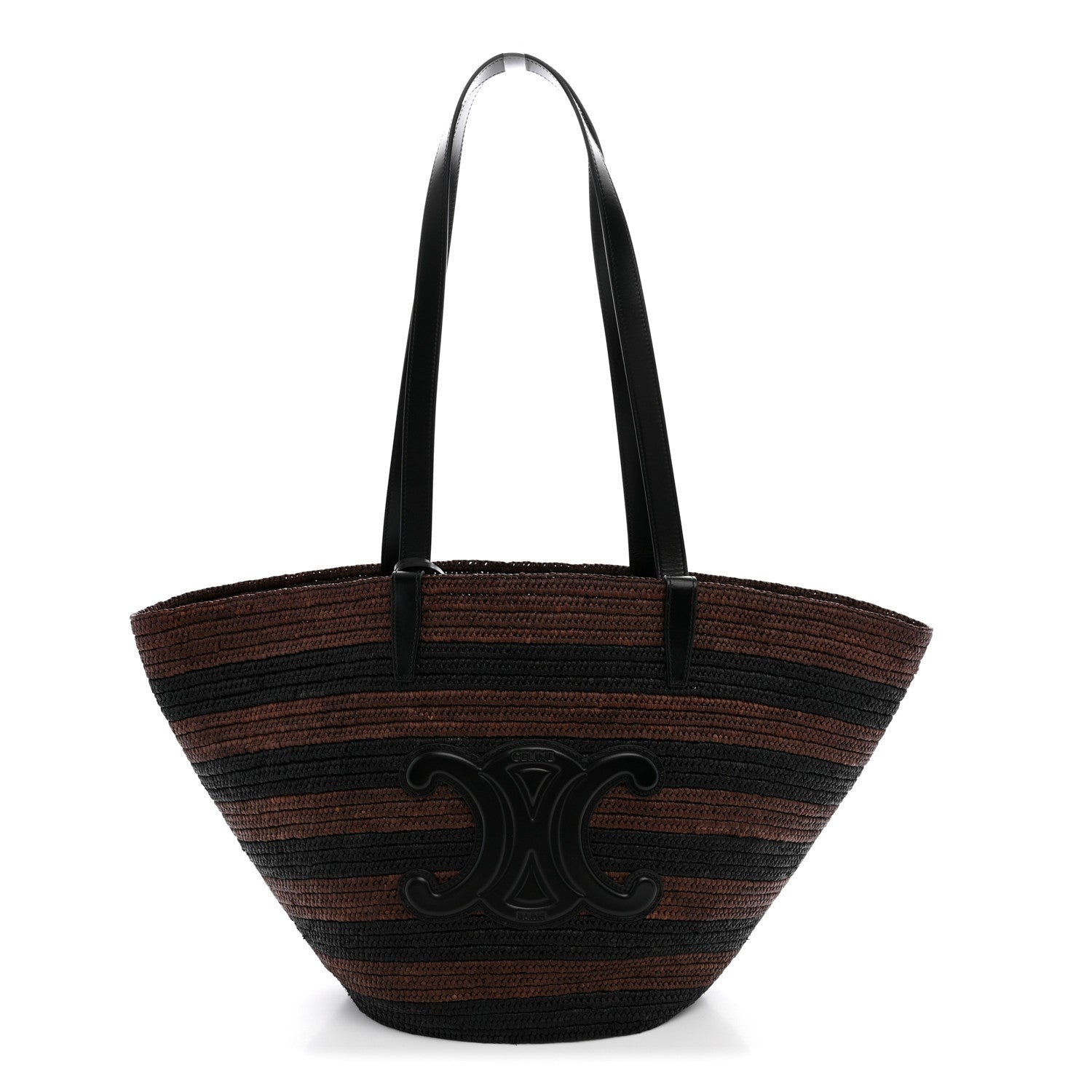 Celine Raffia Striped Calfskin Triomphe Couffin Panier Black Brown 1 of 10