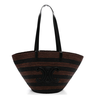 Celine Raffia Striped Calfskin Triomphe Couffin Panier Black Brown 1 of 10