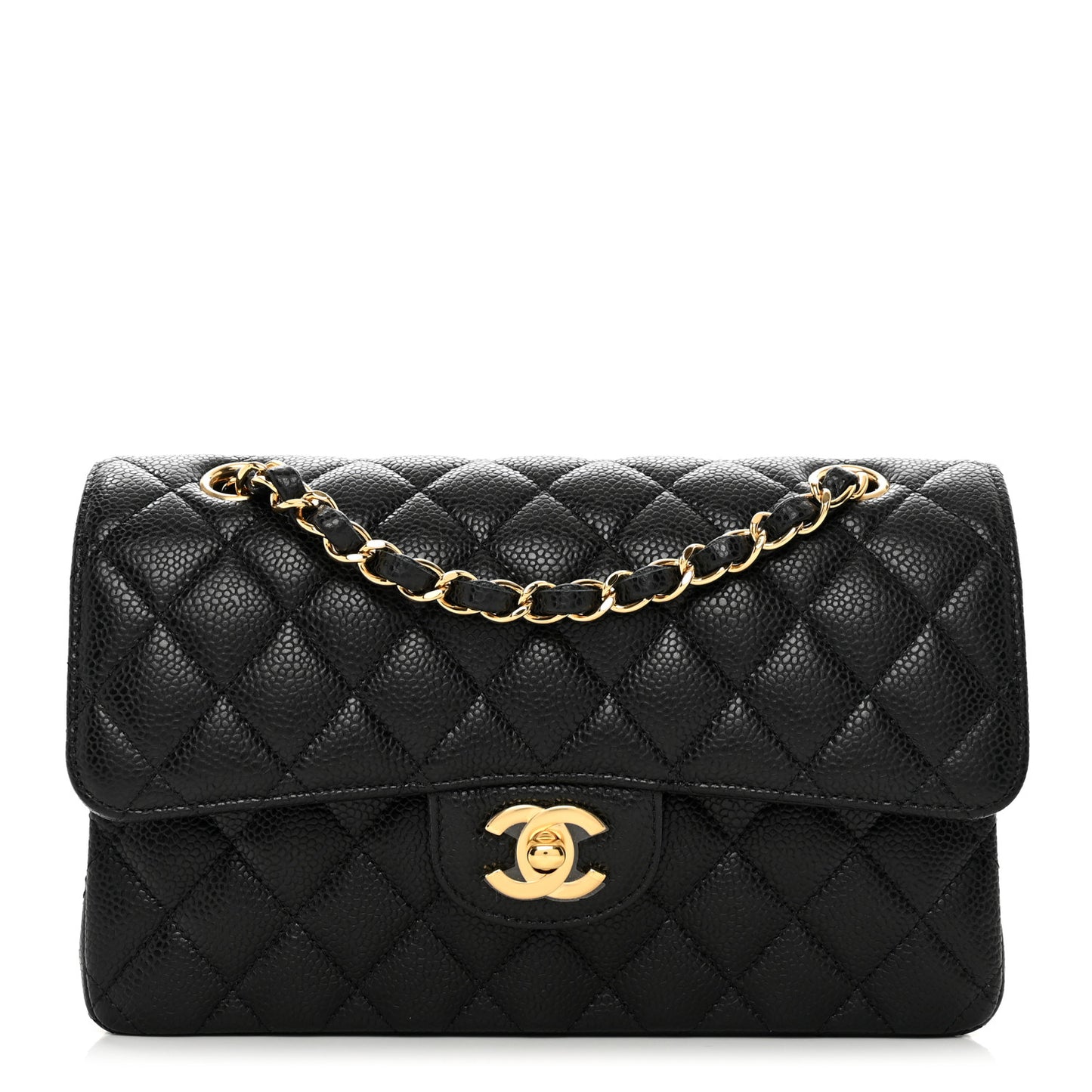 Caviar Quilted Small Double Flap Black