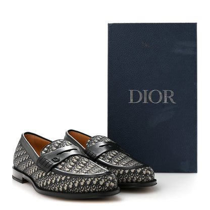 Christian Dior Calfskin Oblique Jacquard Mens Dior Granville Loafers 44 Black Beige 10 of 10