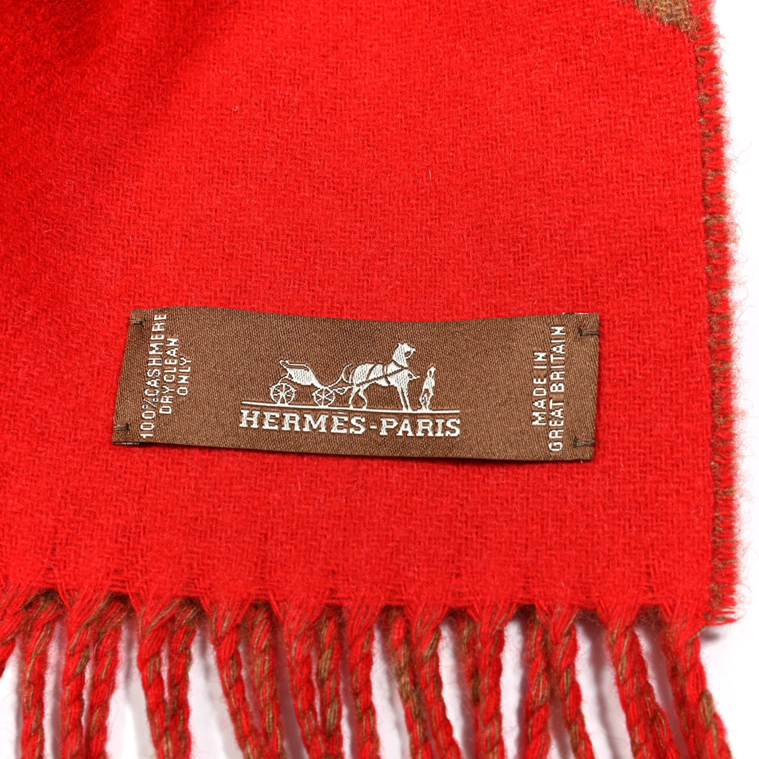 Hermes Cashmere Casaque Chevron Muffler Rouge Vif Noisette 3 of 3