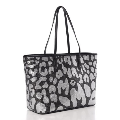 MCM Visetos Metallic Leopard Print Medium Anya Shopper Tote Black 4 of 9