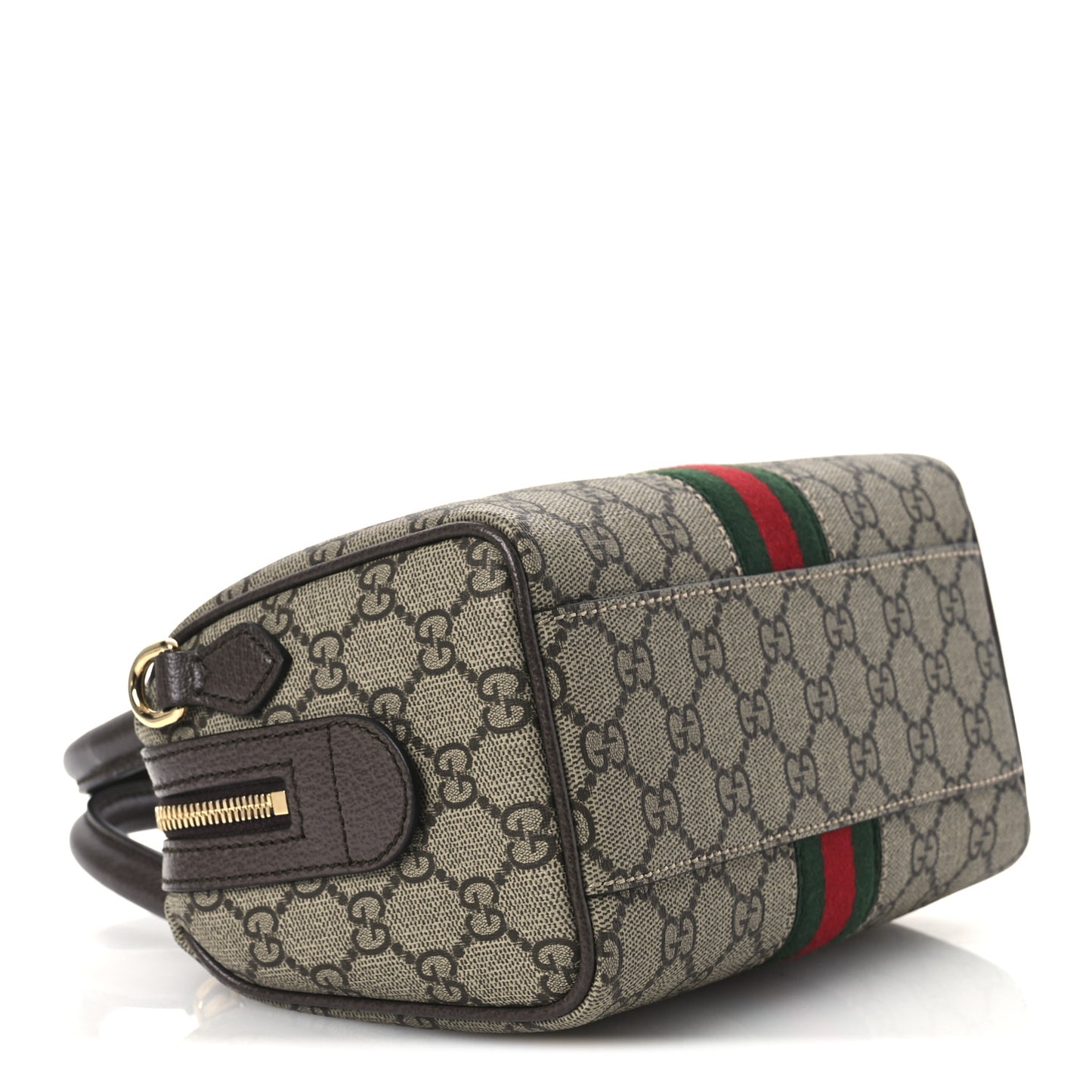 GG Supreme Monogram Textured Dollar Calfskin Web Mini Ophidia Top Handle Bag Beige Ebony New Acero